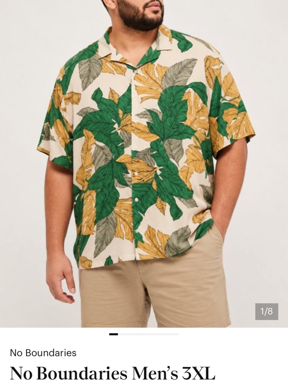 No Boundaries Men's Short-Sleeve Leaf Print Shirt - Green/Yellow/Cream